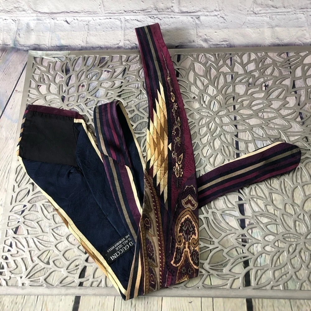 Mixed Paisley and Striped Gold and Purple Tie